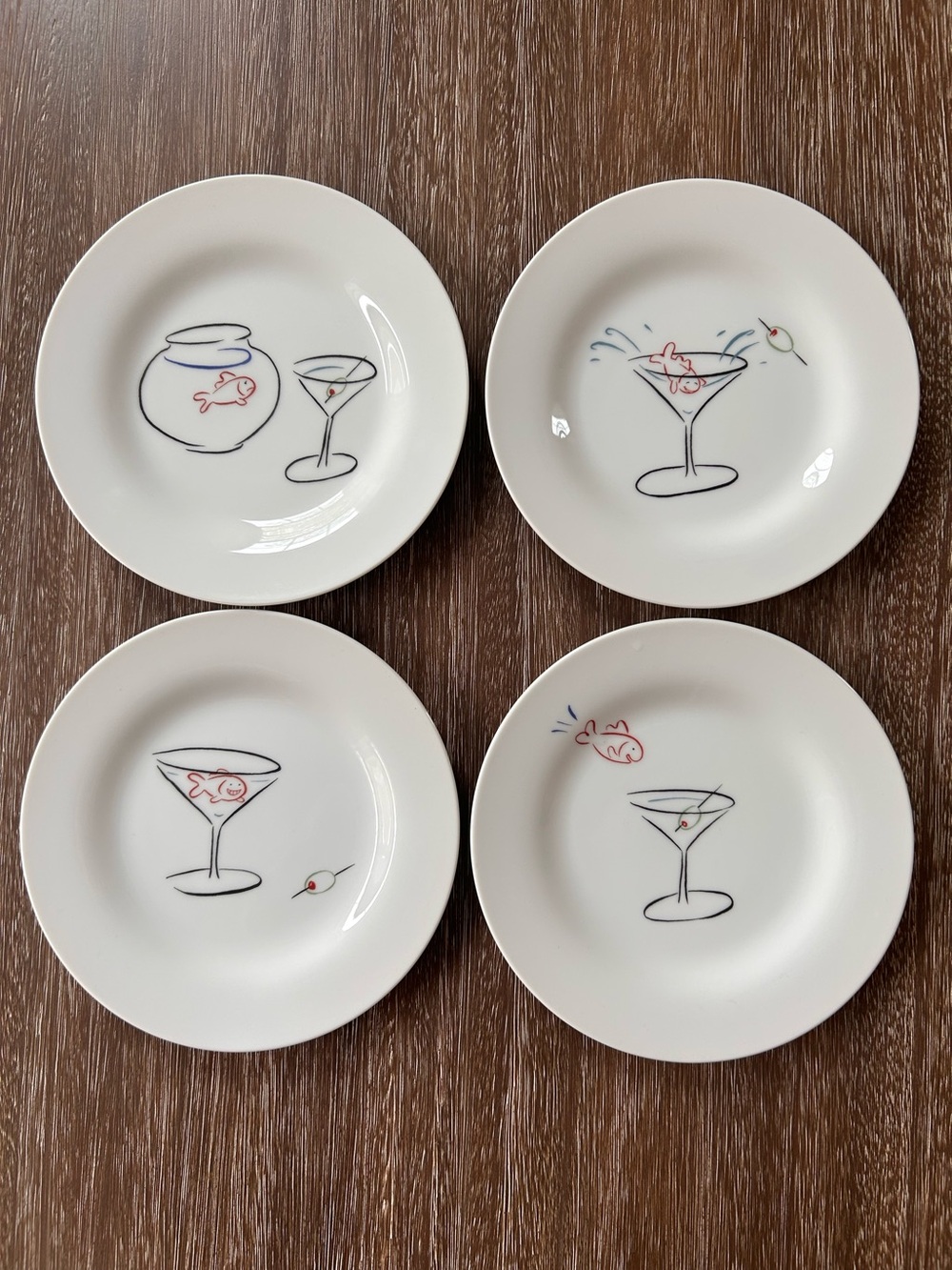 Pottery Barn Fish Martini Appetizer Plates ~ Set of 4